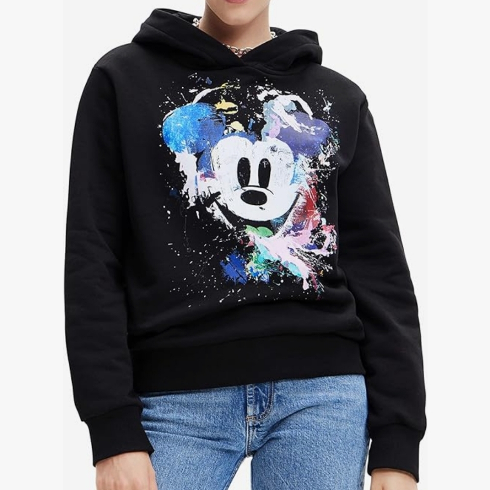 Desigual. Mickey Mouse Black Hooded Sweatshirt - Picture 10 of 16